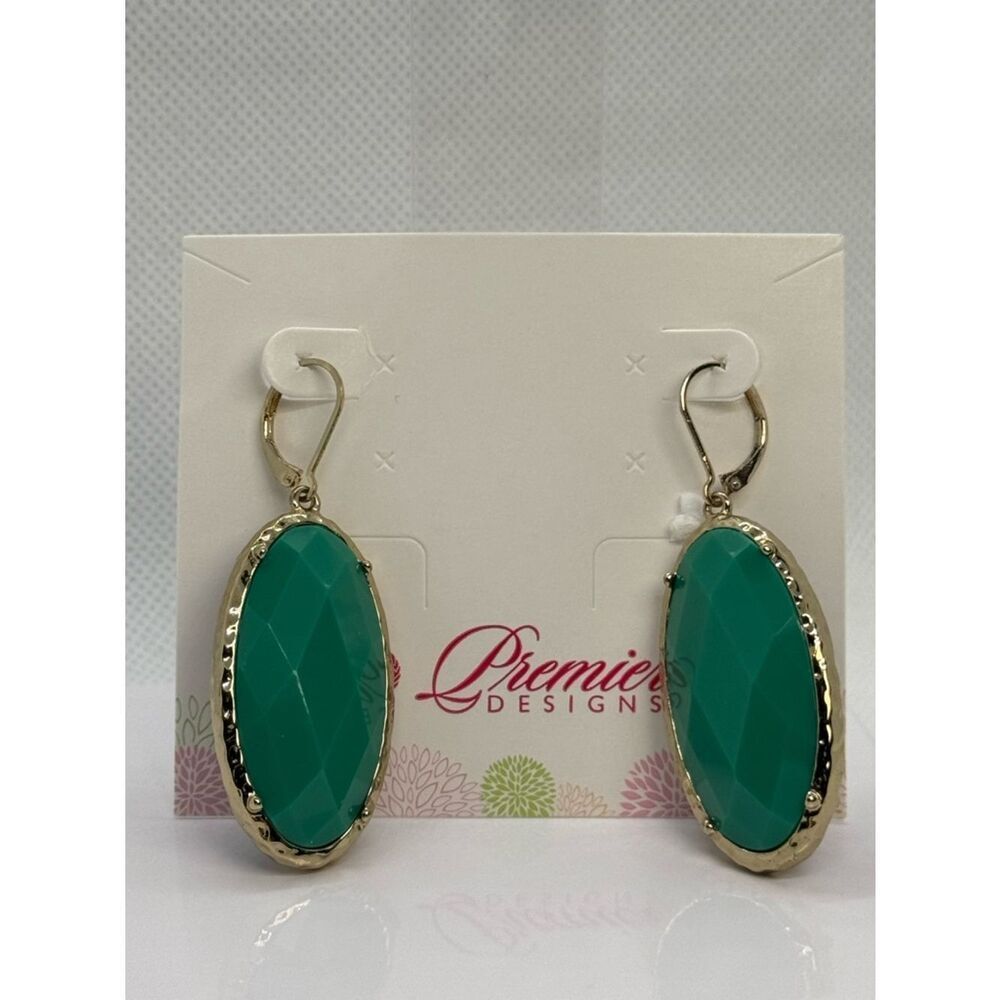 Premier Designs Green Teardrop Faceted Drop Earrings